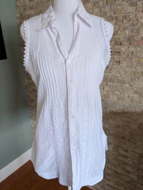 American South Side 100% Cotton Peru Button Down Collar Blouse Beach Cover Up